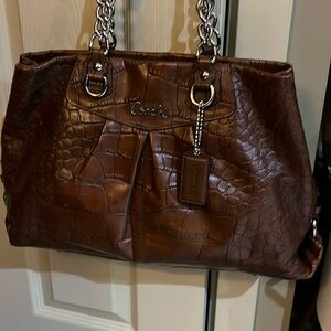 COACH Ashley Large Crocodile Embossed Shoulder Bag